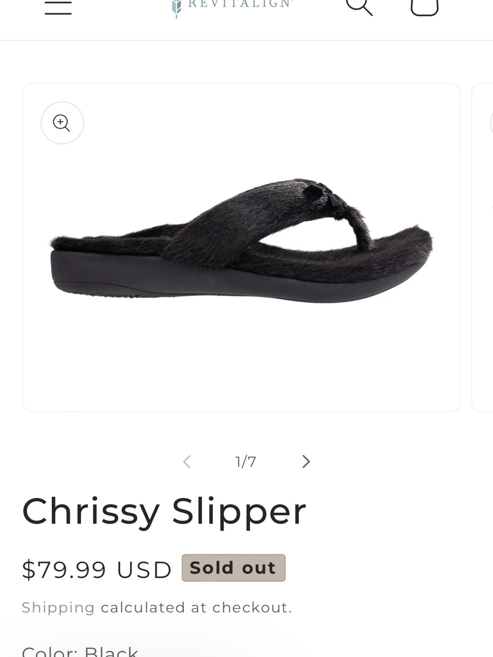 Revitalign Chrissy Slipper Black Faux-Fur Flip Flop